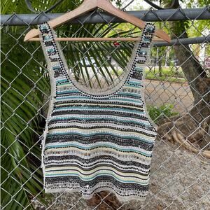 Own Kind Multicolor Teal Black Beaded Tank Top Size Small